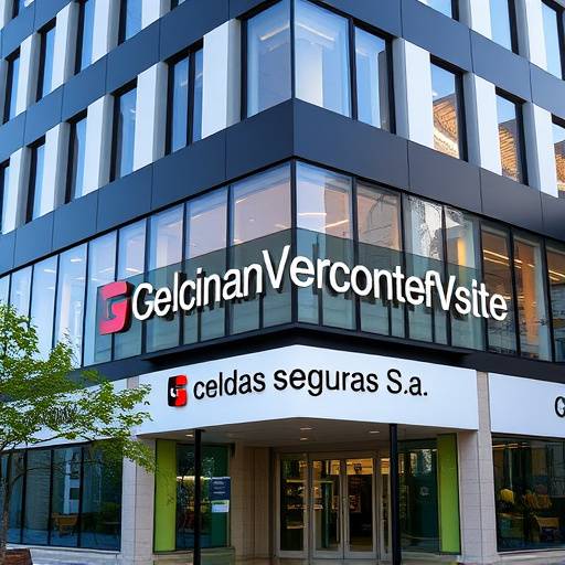 Fachada del edificio de oficinas de Celdas Seguras S.A. con señalización visible