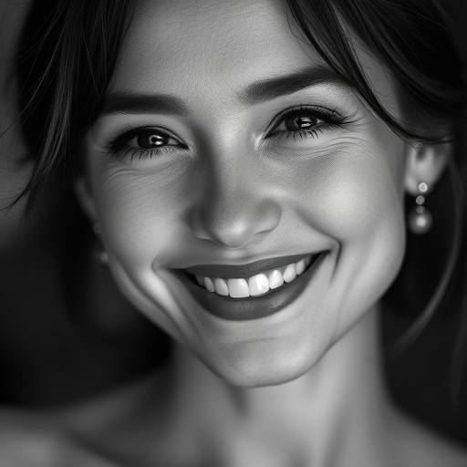 Portrait en noir et blanc d'une femme souriante